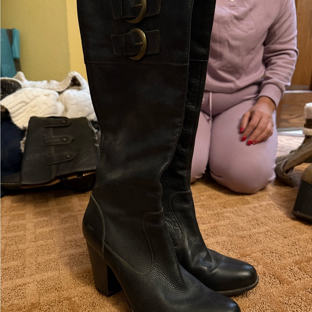boc Black Heeled Boots with Buckle Detail